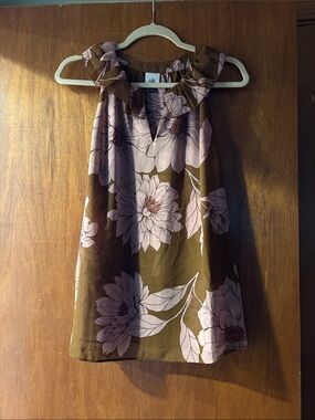 CAbi Brown & Blush Floral Ruffle-Top